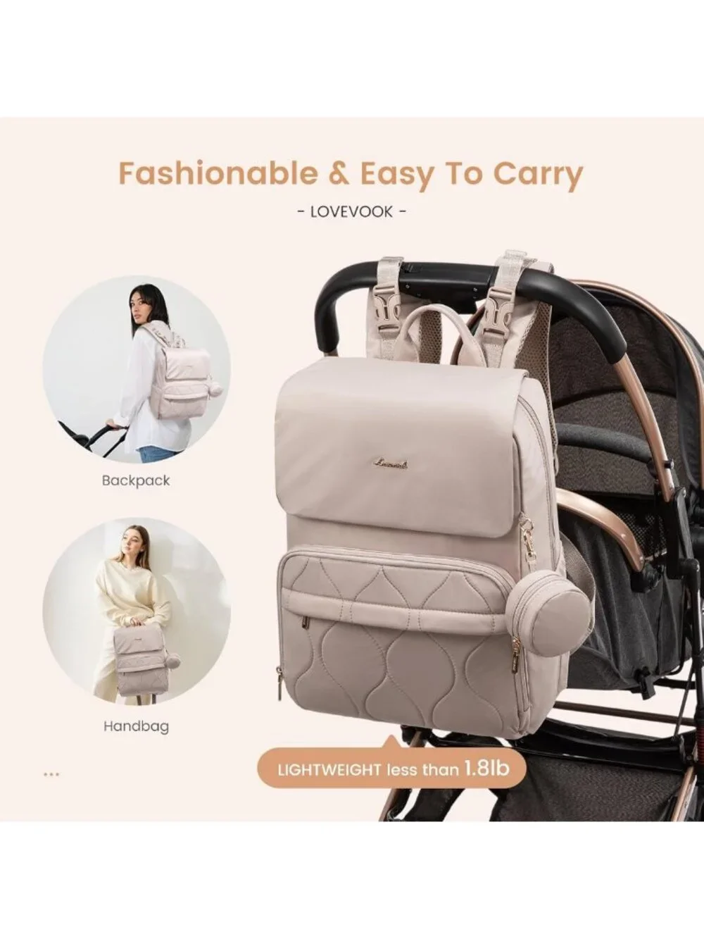 Stylish Waterproof Diaper Bag Backpack for Baby Travel, Includes Changing Pad